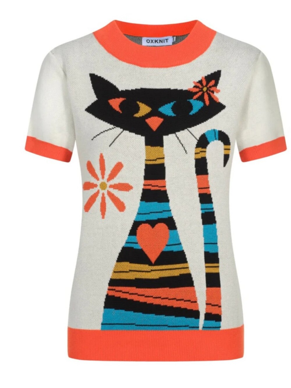 Oxknit Women's Retro Cat Graphic Short-Sleeved  Knit Top – Vintage Vibes